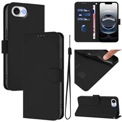 Leather Phone Case With Card Holder For Everyday Carry - black PU leather folio with card slots, cash pocket, wrist strap and kickstand