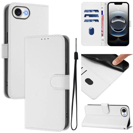 Leather Phone Case With Card Holder For Everyday Carry - white PU leather wallet case with card slots, stand function and wrist strap