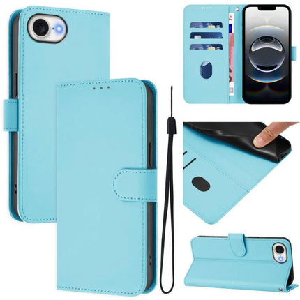 Leather Phone Case With Card Holder For Everyday Carry in light blue PU leather wallet style with card slots, stand and wrist strap
