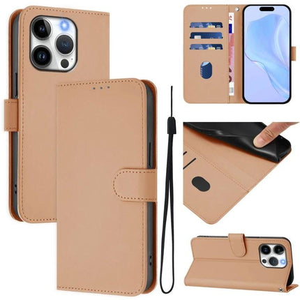 Leather Phone Case With Card Holder For Everyday Carry in tan leather wallet style with stand, card slots, wrist strap and TPU phone protection