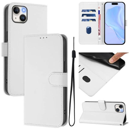 Leather Phone Case With Lanyard Card Storage white PU wallet case with card slots, cash compartment, wrist strap and magnetic closure