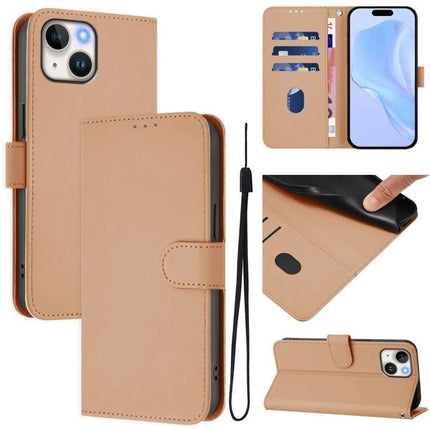 Leather Phone Case With Lanyard in tan PU leather with card slots, adjustable lanyard and stand for hands-free use