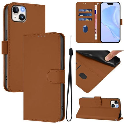 Leather Phone Case With Lanyard For Everyday Carry slim PU leather wallet case with card slots, stand and wrist lanyard in brown