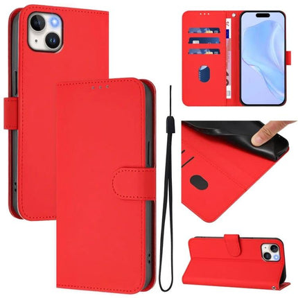 Leather Phone Case With Lanyard For Everyday Carry red PU leather wallet case with card slots, stand and wrist lanyard