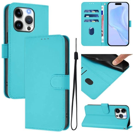 Leather Phone Case With Card Slot For Everyday Essentials turquoise PU leather wallet case with built-in stand, card slots, TPU shell and wrist strap