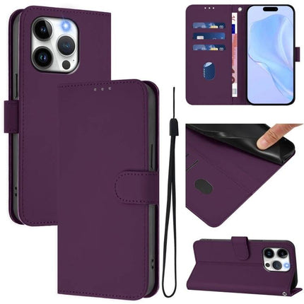 Leather Phone Case With Card Slot For Everyday Essentials in purple PU leather wallet case with stand, card slots and wrist strap
