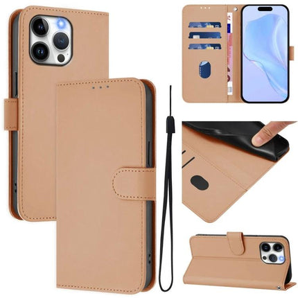 Leather Phone Case With Lanyard For Daily Activities - tan PU leather wallet case with card slots, TPU shell, magnetic closure and detachable lanyard