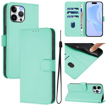Leather Phone Case With Card Slots For Everyday Use - mint PU leather wallet case with card slots, cash pocket, adjustable stand and wrist strap