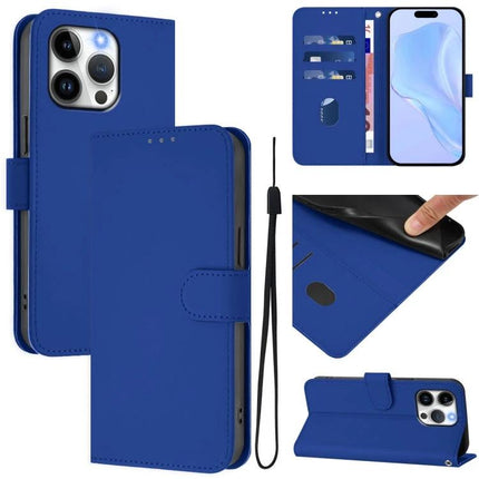 Leather Phone Case With Lanyard And Card Storage in blue PU leather wallet style with card slots, cash pocket and detachable lanyard