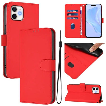 Leather Phone Case With Card Holder – red PU leather wallet case with 2–3 card slots, TPU interior, wrist strap, hands-free stand