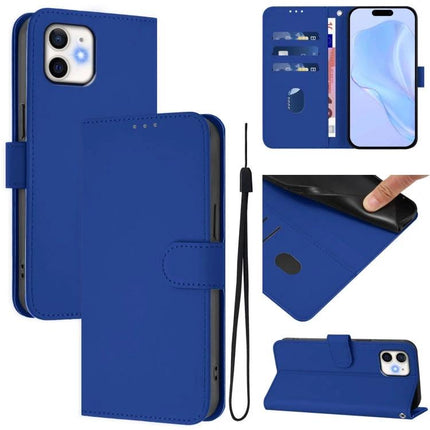 Leather Phone Case With Card Holder in blue PU leather with TPU interior, 2–3 card slots, cash pocket, wrist strap and hands-free stand