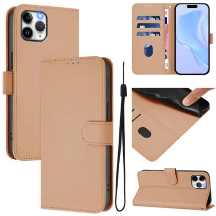 Leather Phone Case With Lanyard For Everyday Carry And Secure On The Go Access With Card Slot - tan PU wallet case with card slots and wrist lanyard