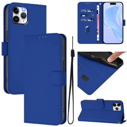 Leather Phone Case With Lanyard For Everyday Carry And Secure On The Go Access With Card Slot - blue PU wallet case with card slots and detachable lanyard