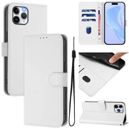 Leather Phone Case With Lanyard For Everyday Carry And Secure On The Go Access With Card Slot white folio wallet with strap, card slots and kickstand