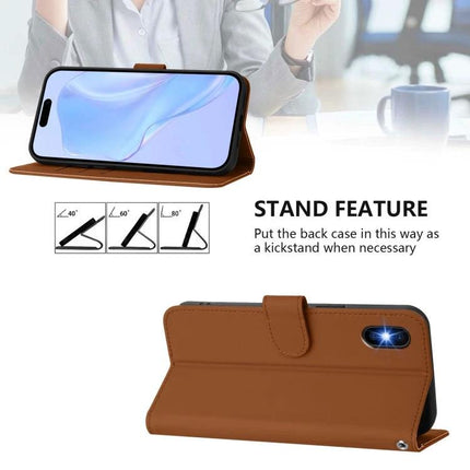 Leather Phone Case With Card Slots For Everyday Use - brown leather wallet case with adjustable kickstand holding phone hands-free