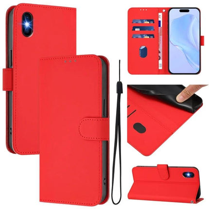 Leather Phone Case With Card Slots For Everyday Use - red leather wallet case with built‑in card slots, cash pocket, kickstand and wrist strap