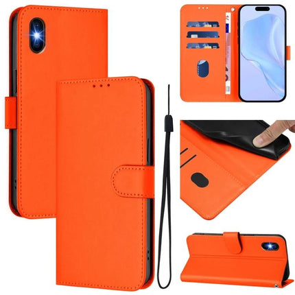 Leather Phone Case With Card Slots For Everyday Use – orange leather folio with built-in card slots, cash pocket, kickstand and wrist strap