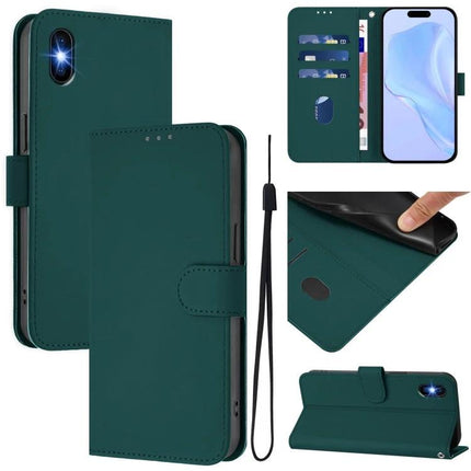 Leather Phone Case With Card Slots For Everyday Use shown in green folio style with built-in card slots, cash pocket, adjustable stand and wrist strap