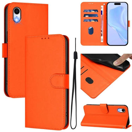 Phone Case With Lanyard For Everyday Protection While Carrying Essentials On The Go - orange PU leather wallet case with stand, card slots, and wrist strap