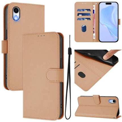 Phone Case With Lanyard For Everyday Protection While Carrying Essentials On The Go - tan PU leather wallet case with card slots, stand and detachable lanyard