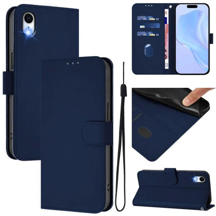 Phone Case With Lanyard For Everyday Protection While Carrying Essentials On The Go - navy wallet case with card slots, stand and wrist strap