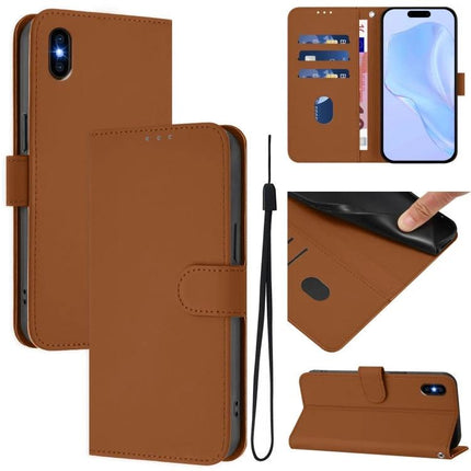 Leather Phone Case With Lanyard Card Slots For Daily Carry And Quick Hands Free Access - brown PU leather wallet case with card slots and wrist lanyard
