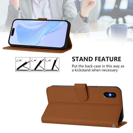 Leather Phone Case With Lanyard Card Slots For Daily Carry And Quick Hands Free Access brown folio wallet kickstand showing phone in landscape position