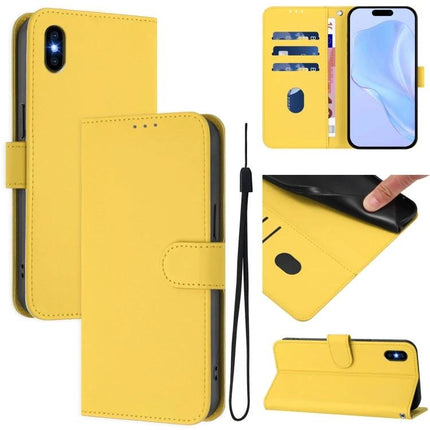 Leather Phone Case With Lanyard Card Slots For Daily Carry And Quick Hands Free Access - yellow PU leather wallet case with wrist lanyard