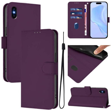 Leather Phone Case With Lanyard Card Slots For Daily Carry And Quick Hands Free Access - purple PU leather wallet case with strap, card slots, kickstand