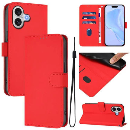 Leather Phone Case With Card Slots For Everyday Use - red PU wallet case with card slots, cash pocket and adjustable stand for iPhone, wrist strap