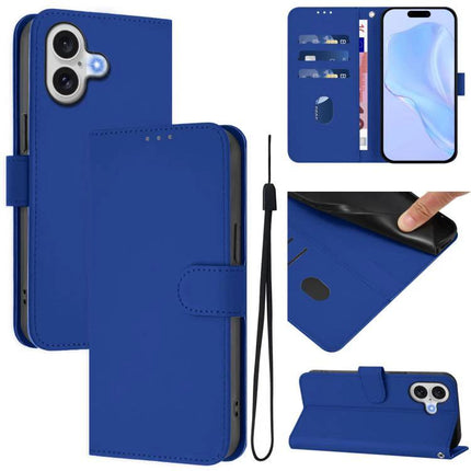 Leather Phone Case With Card Slots For Everyday Use blue PU wallet case with adjustable stand, card slots, cash compartment and wrist strap