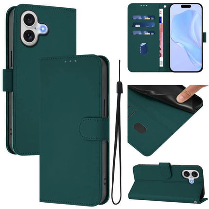 Leather Phone Case With Card Slots For Everyday Use in dark green PU leather wallet case with adjustable stand and wrist strap