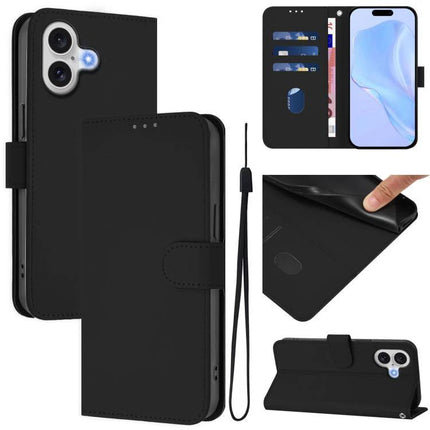 Leather Phone Case With Card Slots For Everyday Use - black PU wallet case with card slots, cash pocket, adjustable stand and wrist strap for iPhone
