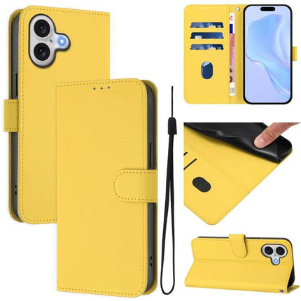 Leather Phone Case With Card Slots For Everyday Use in yellow PU leather wallet style with stand, card slots, cash pocket and wrist strap