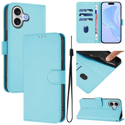Leather Phone Case With Card Slots For Everyday Use in light blue PU leather with adjustable stand, card slots and cash compartment for iPhone protection