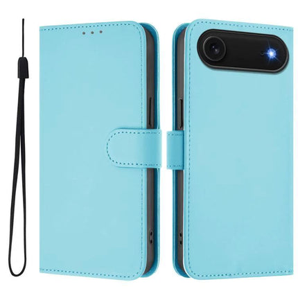 Daily Use Leather Phone Case With Card Holder For Everyday Essentials And Protection - light blue PU leather wallet case with wrist strap