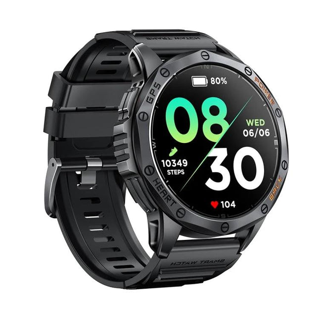 LEMFO Smart Watch for Everyday Health and Fitness Tracking - rugged black smartwatch showing steps, heart rate, time and activity display
