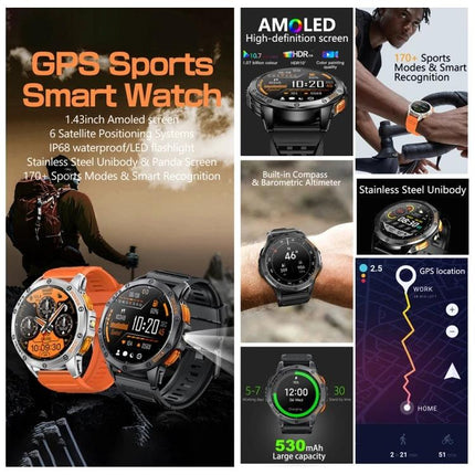 LEMFO Smart Watch for Everyday Health and Fitness Tracking showing AMOLED display, GPS sports modes, heart rate and sleep monitoring