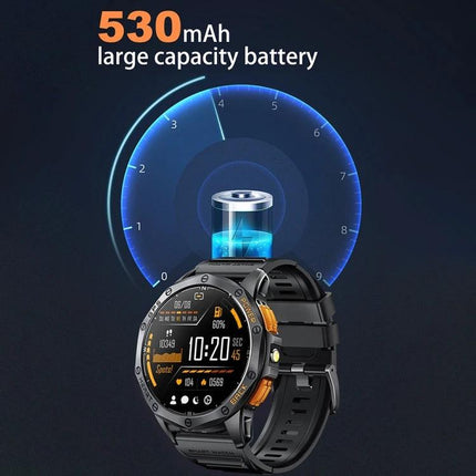 LEMFO Smart Watch for Everyday Health and Fitness Tracking shown with 530mAh battery graphic and clear activity display