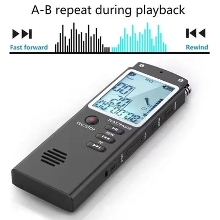 Compact Voice Recorder for Everyday Business and Personal Notes handheld digital recorder with large LCD showing A-B repeat and play/pause controls