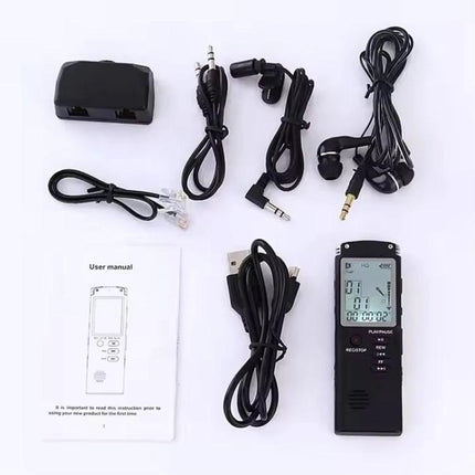 Compact Voice Recorder for Everyday Business and Personal Notes with accessories laid out for meetings, interviews and lectures