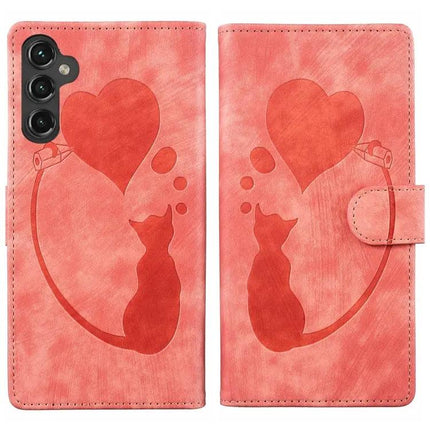 Embossed Cat Heart Leather Case For Samsung S25 Series