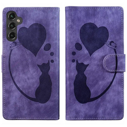 Embossed Cat Heart Leather Case For Samsung S25 Series