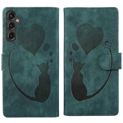 Embossed Cat Heart Leather Case For Samsung S25 Series