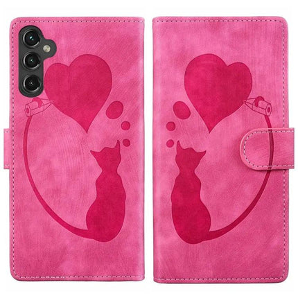 Embossed Cat Heart Leather Case For Samsung S25 Series