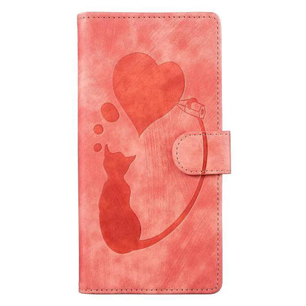 Embossed Cat Heart Leather Case For Samsung S25 Series