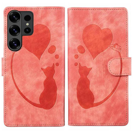 Cat Heart Embossed PU Leather Phone Case For Samsung S26