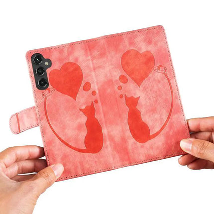 Cat Heart Embossed PU Leather Phone Case For Samsung S26