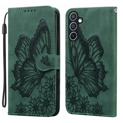 Étui de téléphone en cuir gaufré papillons avec fente pour cartes