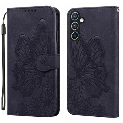 Étui de téléphone en cuir gaufré papillons avec fente pour cartes